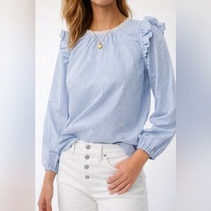 J. Crew women’s striped ruffle long sleeve top NEW with Tags $79.50 size Large